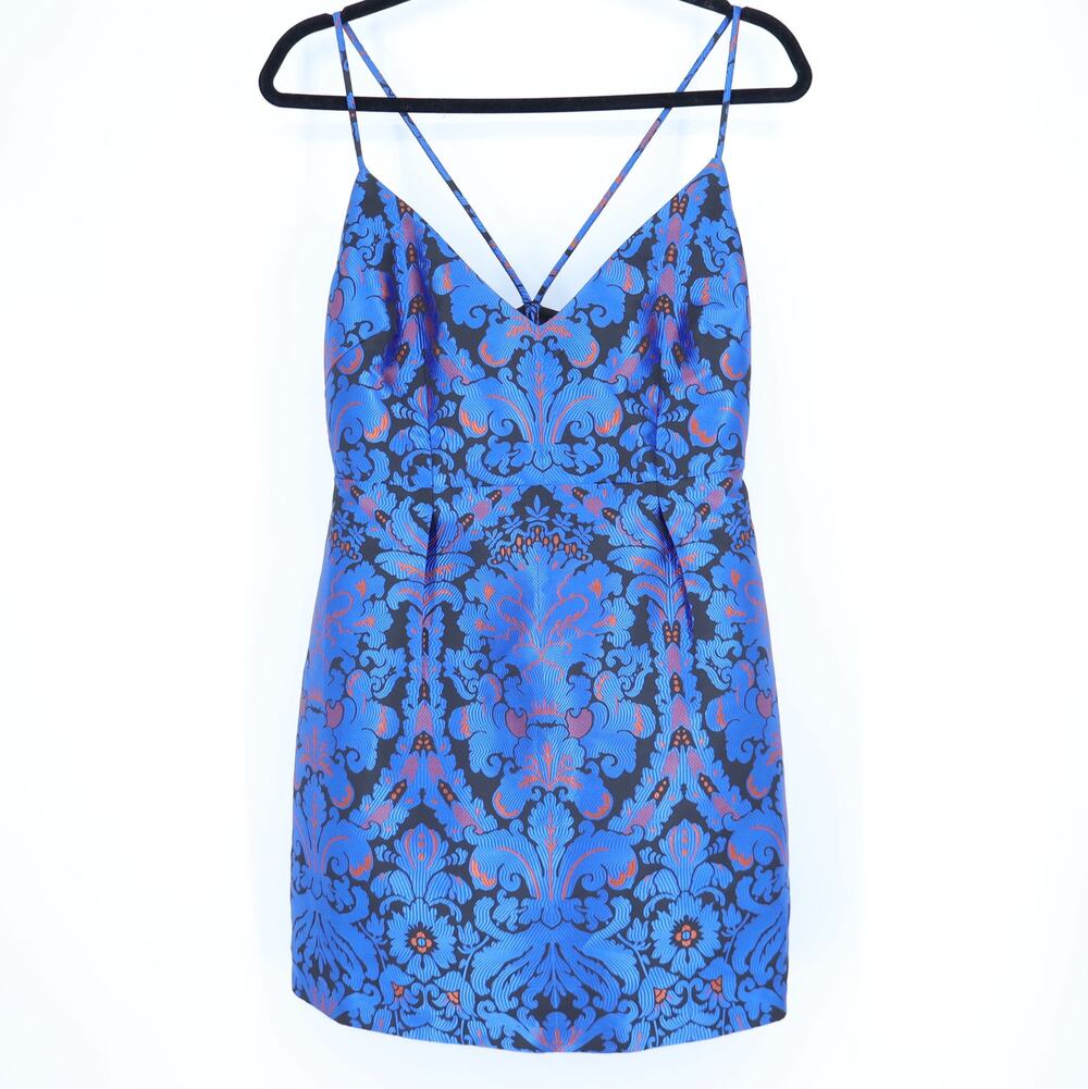 FREE PEOPLE Queen of Hearts Brocade Mini Dress Indigo and Black Women's 6